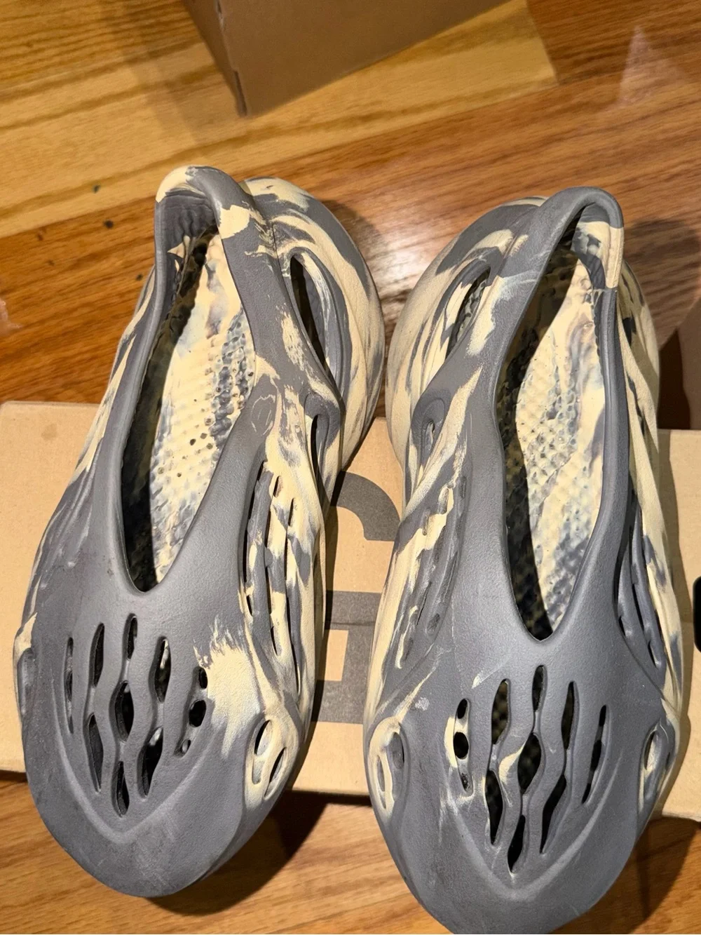 adidas Grey and Cream Marbled Foam Slip-On Clog Mules